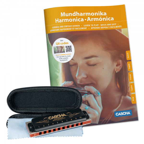 Professional Blues Mundharmonika Set, 4-sprachig