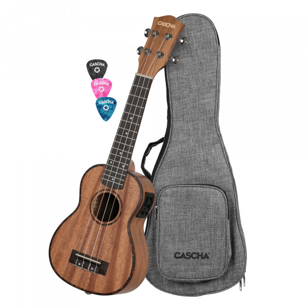 Premium Mahagoni Sopran Ukulele Set mit Tonabnehmersystem - L