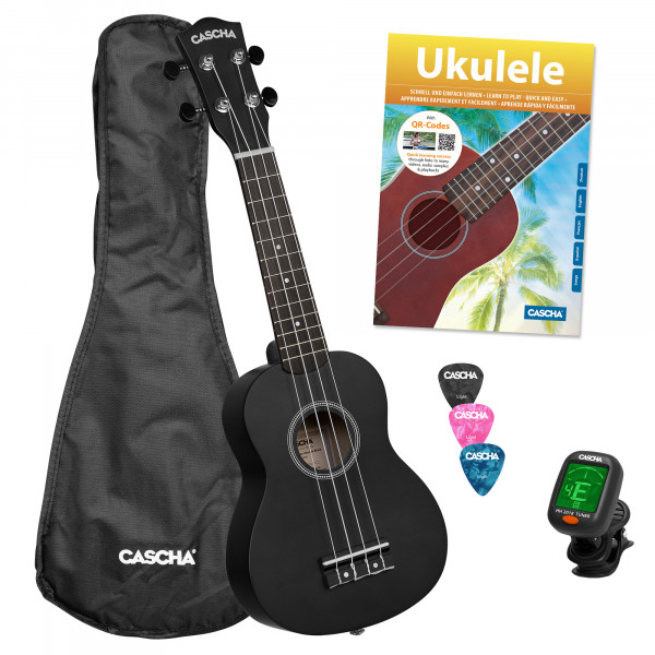 Sopran Ukulele Linde Schwarz Set